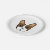 ブラウンストライプフランスのブルドッグ顔 ペーパープレート (アングル)