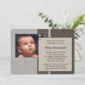 ブラウンストライプボーイズ《キリスト教》洗礼式や命名式 招待状 (スタンド正面)