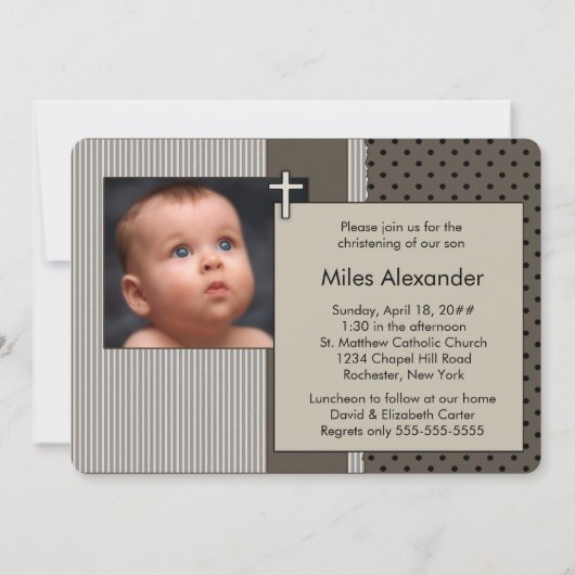ブラウンストライプボーイズ《キリスト教》洗礼式や命名式 招待状 (正面)