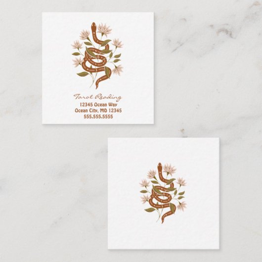 ブラウンスネークピンクの花タロット読ズ スクエア名刺 (正面/裏面)