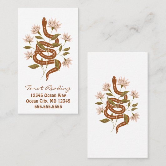 ブラウンスネークピンクの花タロット読ズ 名刺 (正面/裏面)