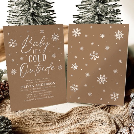 ブラウンスノーフレークベビーベビーシャワー外は寒い 招待状