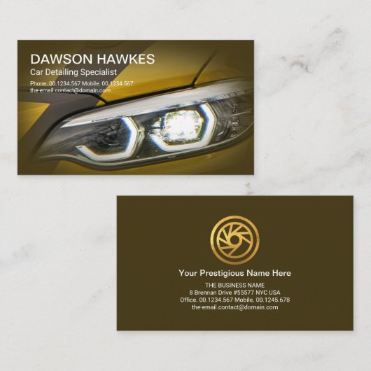 ブラウンスポーツカーのヘッドライトが詳細自動 名刺 (正面/裏面)