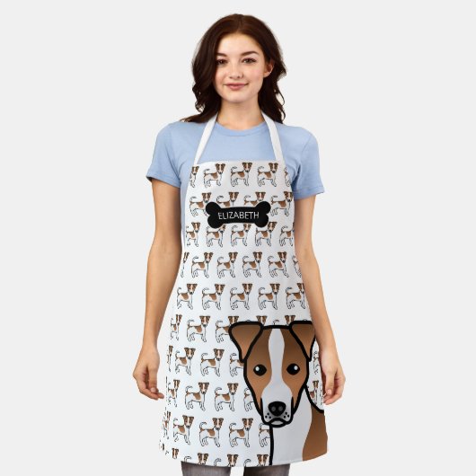 ブラウンスムースコートジャックラッセルテリアと名前 エプロン (着用した状態)