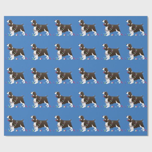 ブラウンスリンガースパニエル犬クリスマスイラストレーション ラッピングペーパー (フラット)