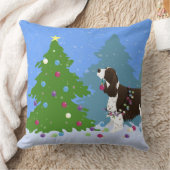 ブラウンスリンガー飾スパニエル犬のクリスマスツリー クッション (ブランケット)