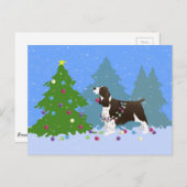 ブラウンスリンガー飾スパニエル犬のクリスマスツリー シーズンポストカード (正面/裏面)