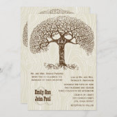 ブラウンスワールツリーアイボリー木目結婚式の招待 招待状 (正面/裏面)
