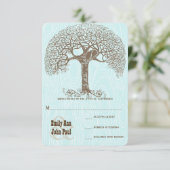 ブラウンスワールツリーアクアウッドグレインウェディングRSVP 出欠カード (スタンド正面)