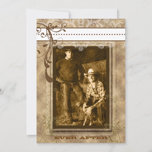 ブラウンスワールヴィンテージシャンデリアあなたの写真ダマスク 招待状 (正面)