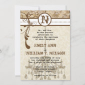 ブラウンスワールヴィンテージシャンデリアあなたの写真ダマスク 招待状 (裏面)