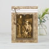 ブラウンスワールヴィンテージシャンデリアあなたの写真ダマスク 招待状 (スタンド正面)