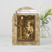 ブラウンスワールヴィンテージシャンデリアあなたの写真ダマスク 招待状 (スタンド正面)