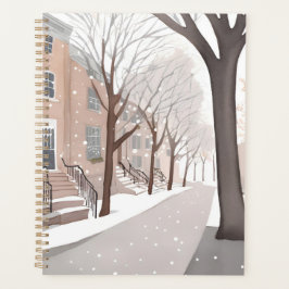 ブラウンス톤 ストリート | 雪の冬の水彩画 プランナー手帳