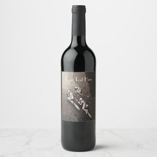 ブラウンズに飛んでいる白い魔女3人 ワインラベル (正面)