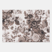 ブラウンセピアフローラ牡丹ダリアスアスターバラ ラッピングペーパーシート (正面)