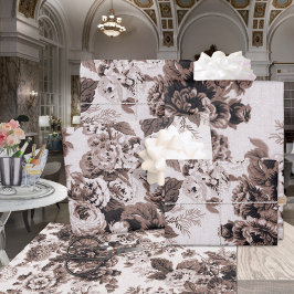 ブラウンセピアフローラ牡丹ダリアスアスターバラ ラッピングペーパーシート