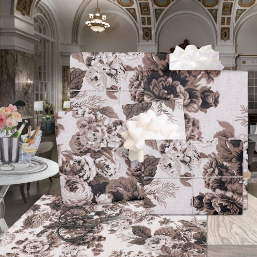 ブラウンセピアフローラ牡丹ダリアスアスターバラ ラッピングペーパーシート