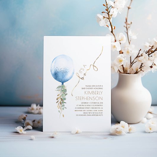 ブラウンセージ緑とブルーボーイベビーシャワー 招待状