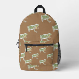 ブラウンセージ緑の水色のカエルのパターン プリントバックパック