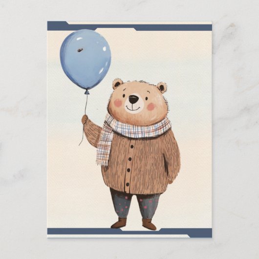 ブラウンセータープリドスカーフのブルーバルーンベア ポストカード (正面)