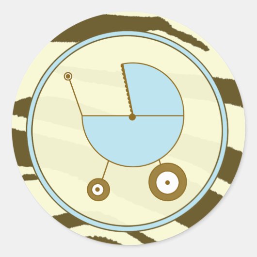 ブラウンゼブラプリントとブルーベビーキャリッジシール ラウンドシール (正面)