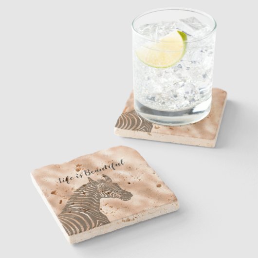 ブラウンゼブラ赤面ピーチグラデーション ストーンコースター (横)