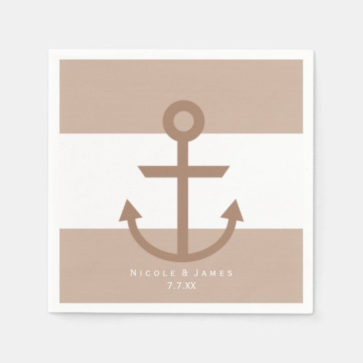 ブラウンタウペ&ホワイトストライプのいかりナプキンス スタンダードカクテルナプキン (正面)