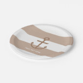 ブラウンタウペ&ホワイトストライプのいかりプレート ペーパープレート (アングル)