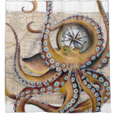 ブラウンタコヴィンテージマップコンパス シャワーカーテン (正面)