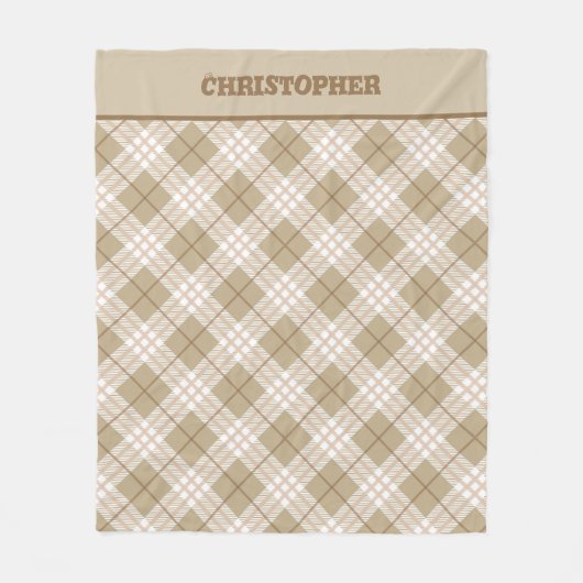 ブラウンタンベージュバッファロープレイドボーイズツインサイズ フリースブランケット (正面)