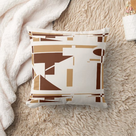 ブラウンタンホワイトサウスウエストルックミニマル抽象芸術 クッション (ブランケット)