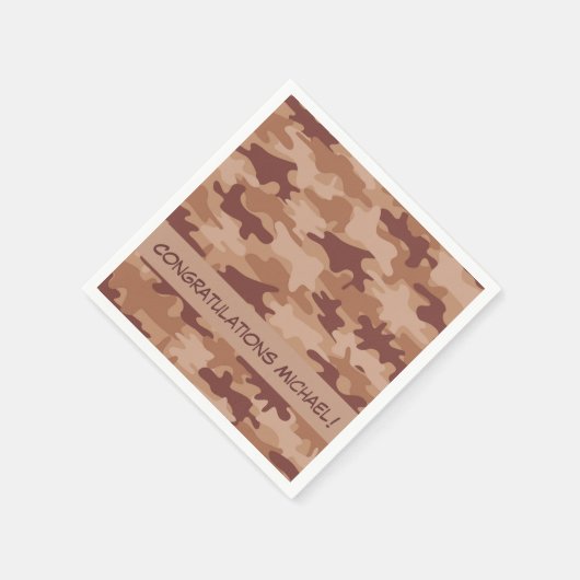 ブラウンタン迷彩柄カモフラージュおめでとう名 スタンダードカクテルナプキン (角)