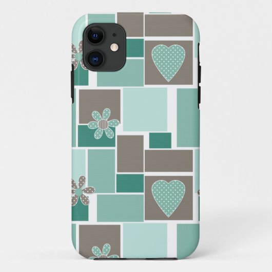 ブラウンターコイズのスクエアパッチのパッチワーク Case-Mate iPhoneケース (裏面)