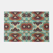 ブラウンターコイズブルーグリーンオレンジトライバルアート ドアマット (正面)