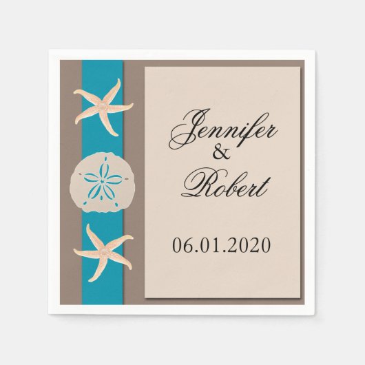 ブラウンターコイズ結婚バンドナプキン スタンダードカクテルナプキン (正面)