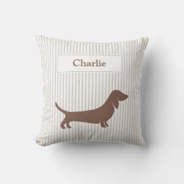 ブラウンダシュンドオンベージュストライプ名前をカスタムする クッション