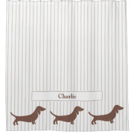 ブラウンダックスンオンベージュストライプ名前をカスタムする シャワーカーテン