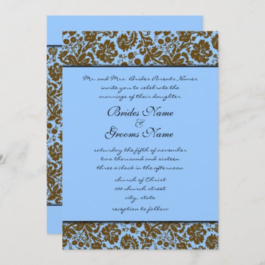 ブラウンダマスクオンブルー結婚式招待状 招待状 (正面/裏面)