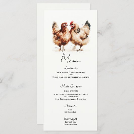 ブラウンチキンウォーターカラーカントリーウェディングメニュー メニュー (正面/裏面)