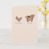 ブラウンチキンブラウン牛の記念日グリーティングカード カード (黄色い花)
