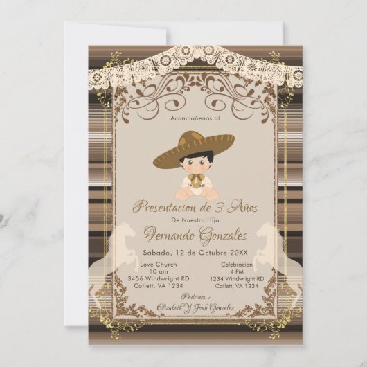 ブラウンチャロメキシカンタレスアノスボーイ招待状 招待状 (正面)