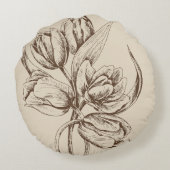 ブラウンチューリップカスタムベージュ背景 ラウンドクッション (裏面)