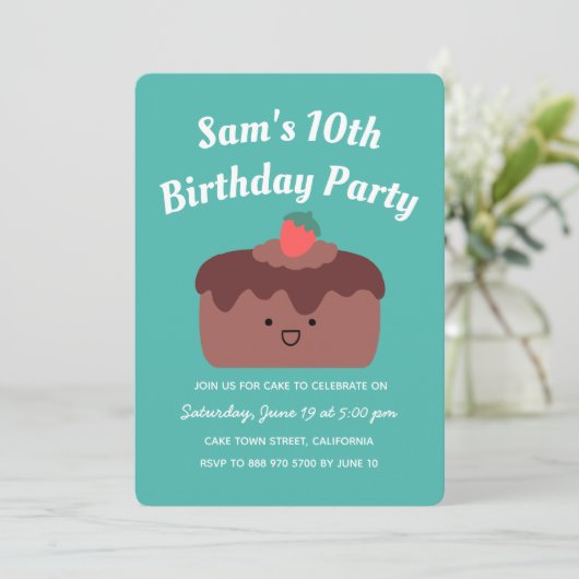 ブラウンチョコレートケーキ誕生日パーティー 招待状 (スタンド正面)