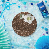 ブラウンチョコレートフローラホワイトジャスミングリッター ペーパープレート (パーティー)