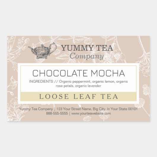 ブラウンチョコレート – Loose Leaf Tea Labelシール 長方形シール (正面)