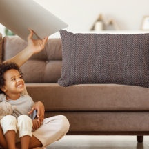 ブラウンツイードとブルーツイードの画像装飾用クッションルンバー