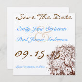 ブラウンツリーブライトブルーフォント日付の保存 セーブザデート (正面/裏面)