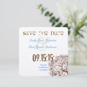 ブラウンツリーブライトブルーフォント日付の保存 セーブザデート (スタンド正面)