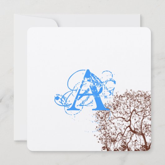 ブラウンツリーブライトブルーフォント日付の保存 セーブザデート (裏面)